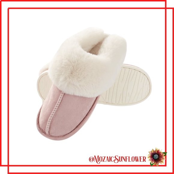 NEW Sueded Slippers Faux Fur Trim & Plush Fleece Memory Foam Flex Rubber Soles - Picture 1 of 11